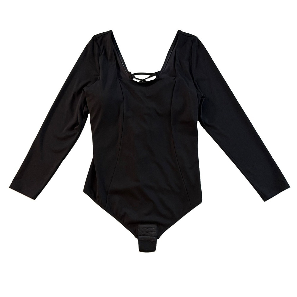TA3 Squarey Long Sleeve Corset Thong Bodysuit Black Women's 3X NWT
